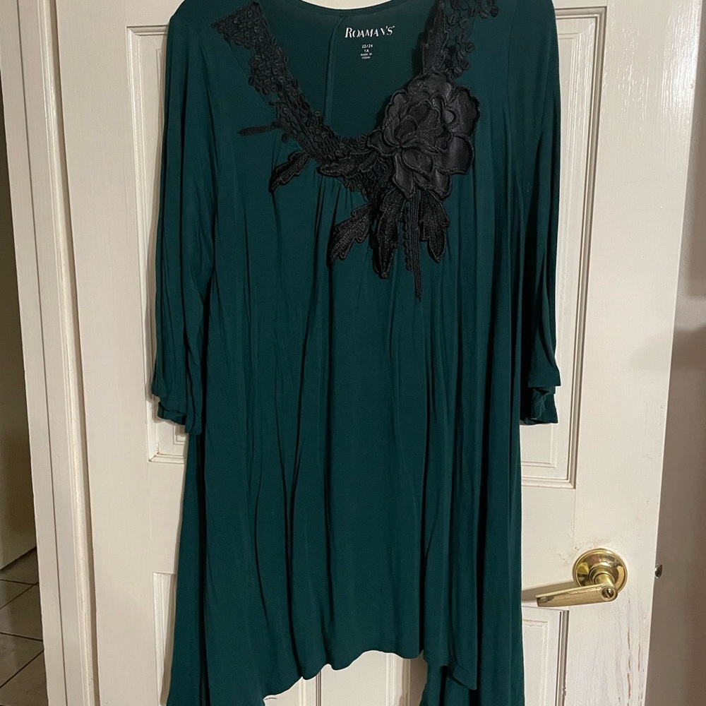 Roamans emerald green leather and lace detailed tunic